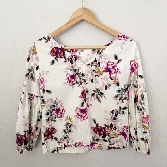 WHITE HOUSE BLACK MARKET | Floral Print Blouse Balloon Sleeve High Neck | Size S - Picture 6 of 10
